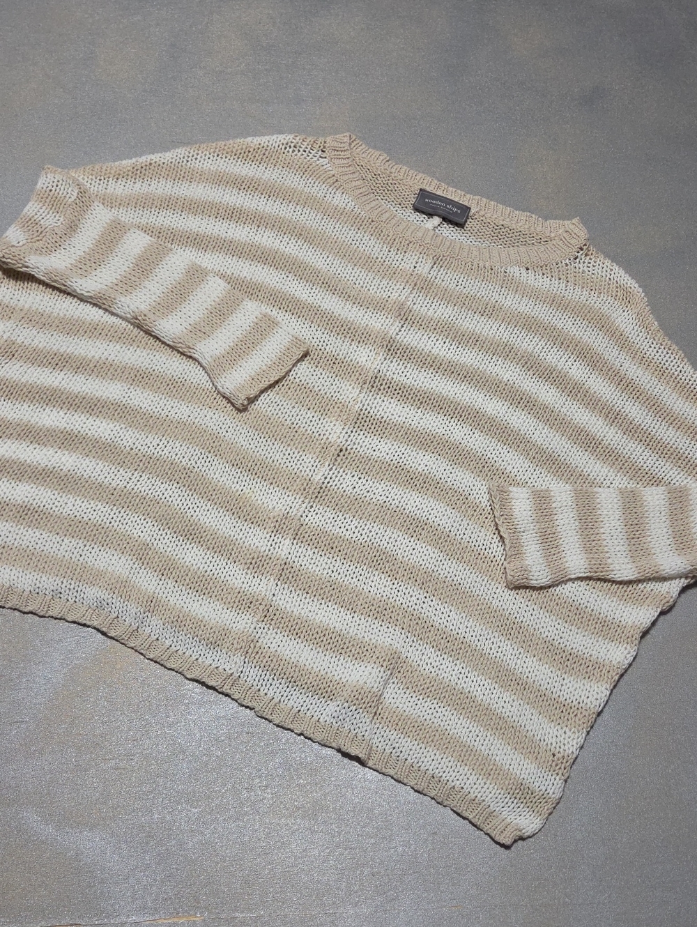 Wooden Ships Cream & Tan Striped Open-Weave Crewneck Sweater
